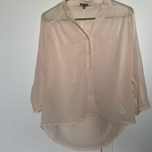 Sheer button front beige blouse